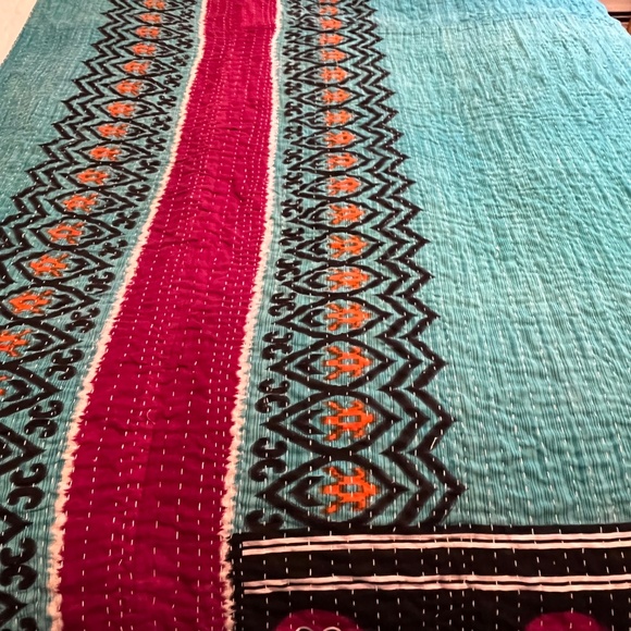 KANTHA QUILT HANDCRAFTED LIGHTWEIGHT REVERSIBLE BLANKET THROW BEDDING - Picture 2 of 10